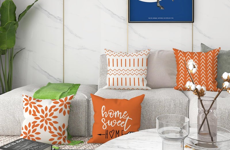YCOLL Fall Pillow Covers 18x18 Set of 4, Modern Sofa Throw Pillow Cover for Fall Decor, Decorative Outdoor Linen Fabric Pillow Case for Couch Bed Car, Orange - Image 2
